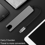 Caelix docking station, detail view — eight connections through one USB-C plug