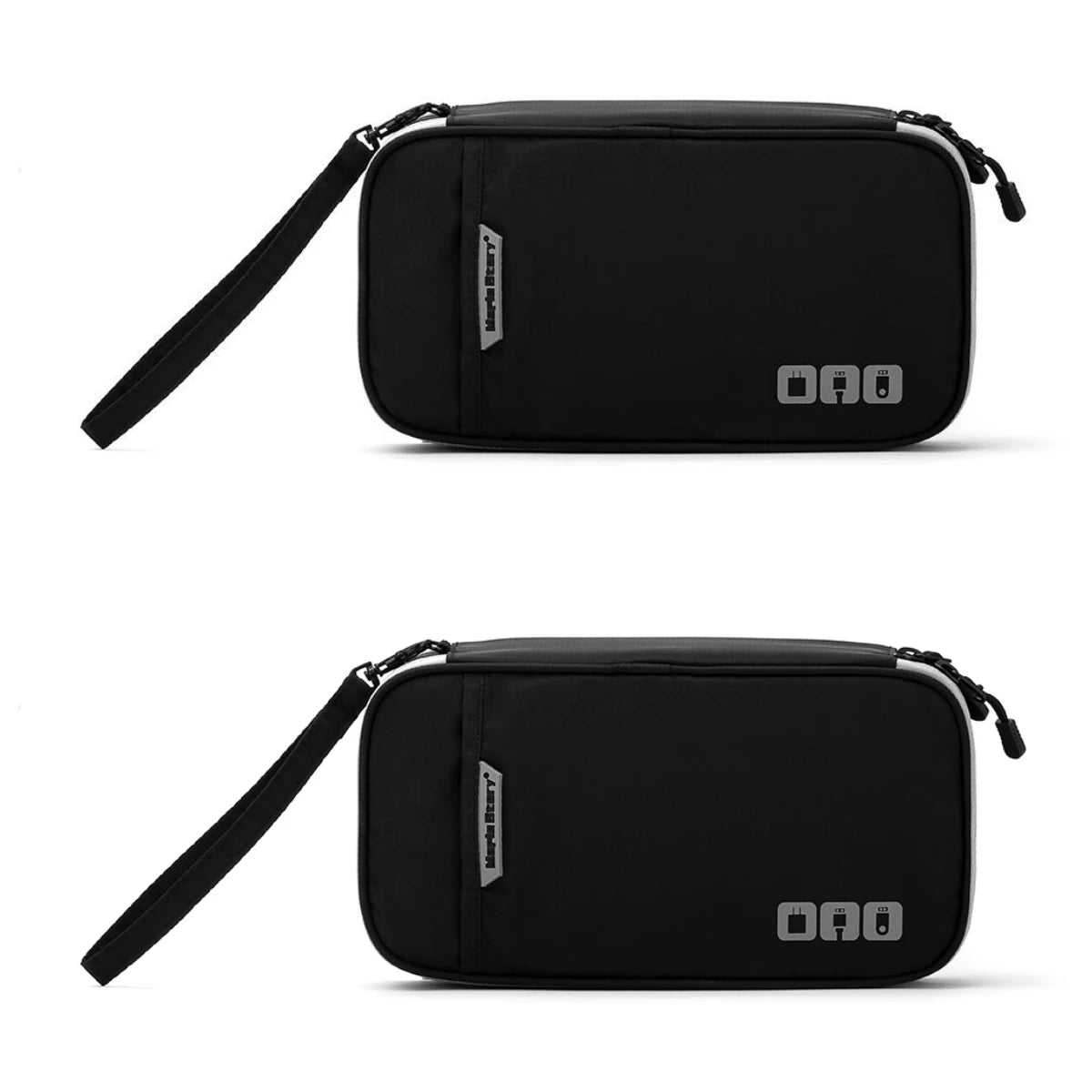 Caelix travel pouch, packed view — hand strap detail