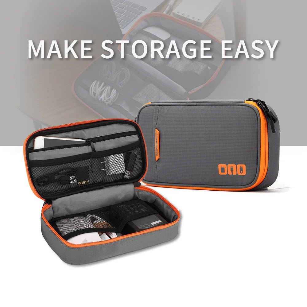 Grey and orange DAO electronic accessories organizer case for cables and chargers