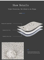 Diagram showing three layers of protective fabric: waterproof jacquard, pearl cotton, and nylon lining.