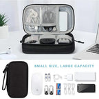 Black compact electronic organizer case for cables, mouse, and power adapters.