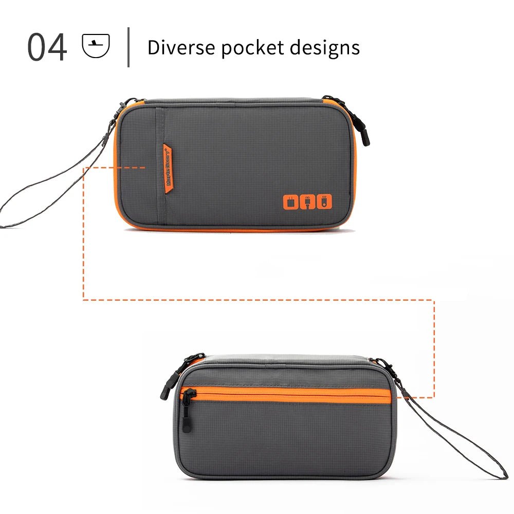 Caelix travel pouch, detail view — grey finish
