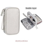 Silver double layer electronics organizer case for cables and gadgets, 19x11x5.5cm