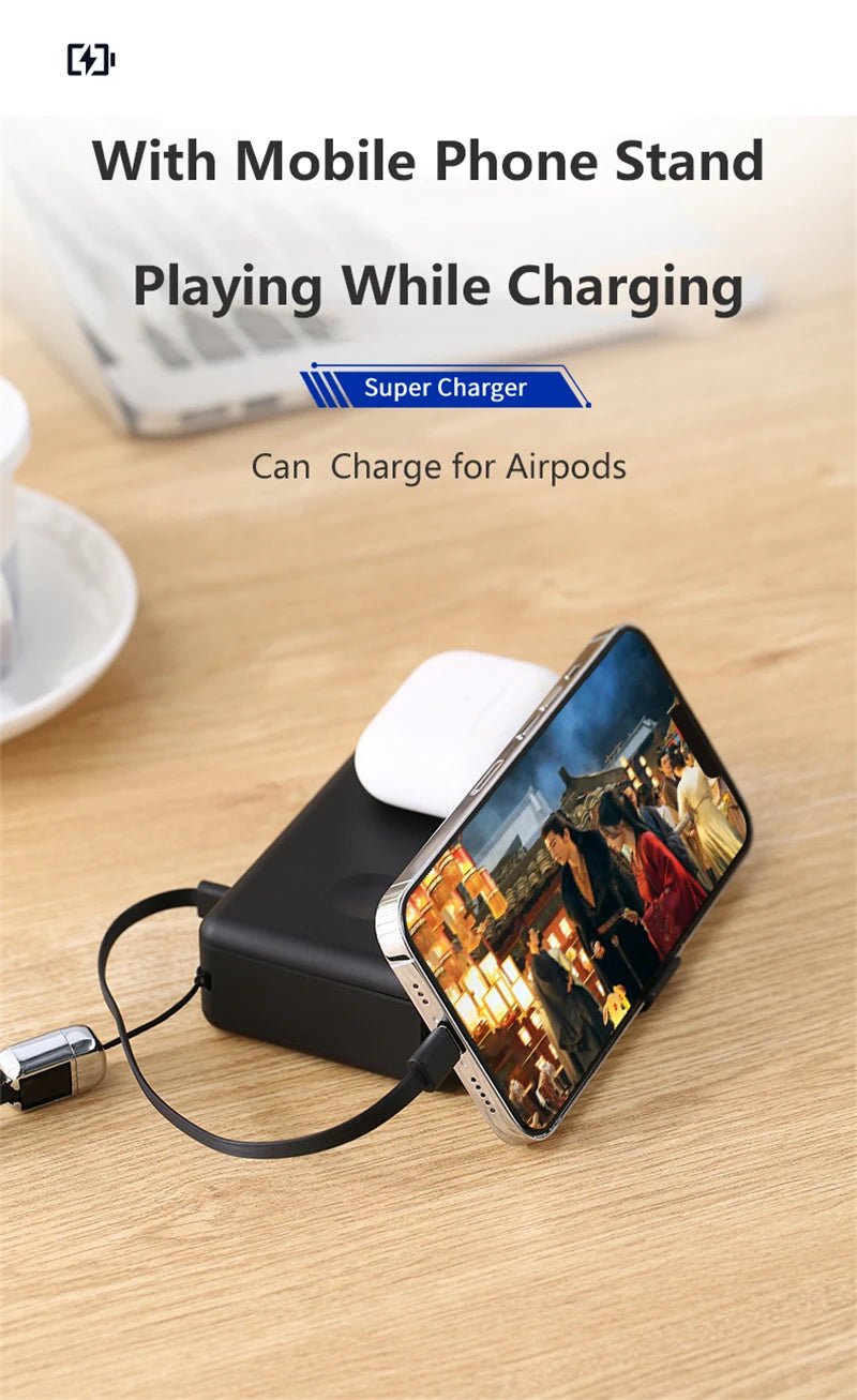 Caelix power bank, alternate angle — 125 × 72 × 33.5mm, 450g