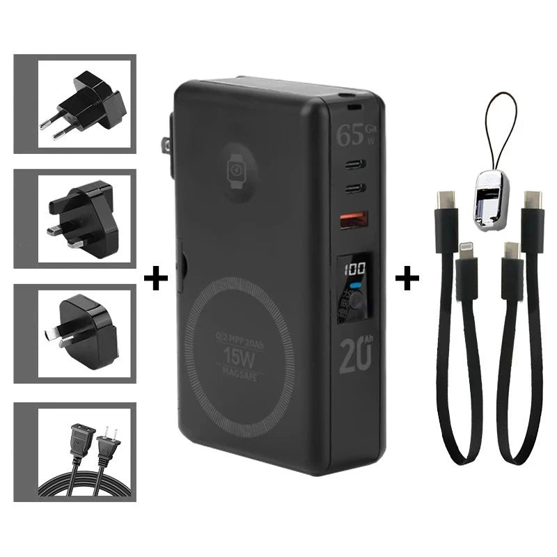 20,000mAh Power Bank with 65W GaN Charger and Qi2 — wall charger and power bank in one