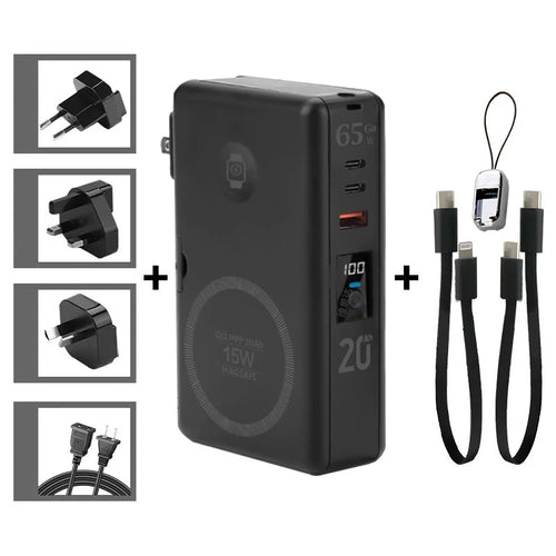 20,000mAh Power Bank with 65W GaN Charger and Qi2 — wall charger and power bank in one