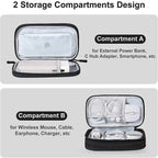 Electronic organizer case with two compartments for power banks, mice, and cables.