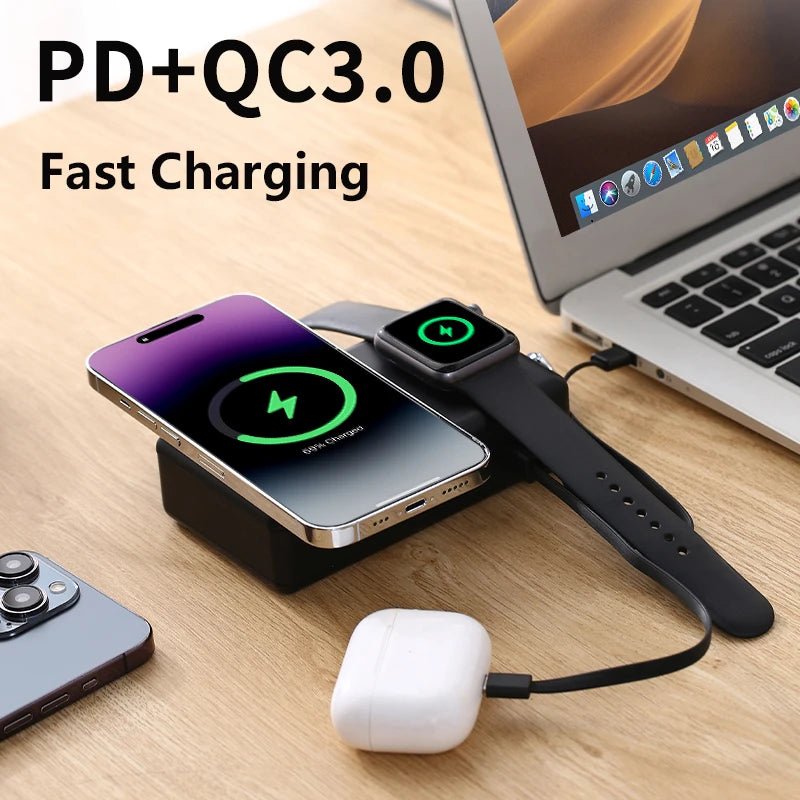 Caelix power bank, alternate angle — Qi2 magnetic wireless charging pad