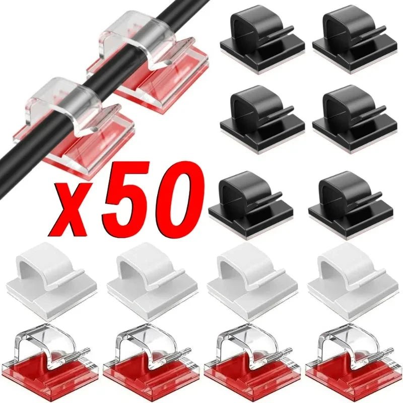 Adhesive Cable Clips, 10 to 50 Pack — self-adhesive, no tools required