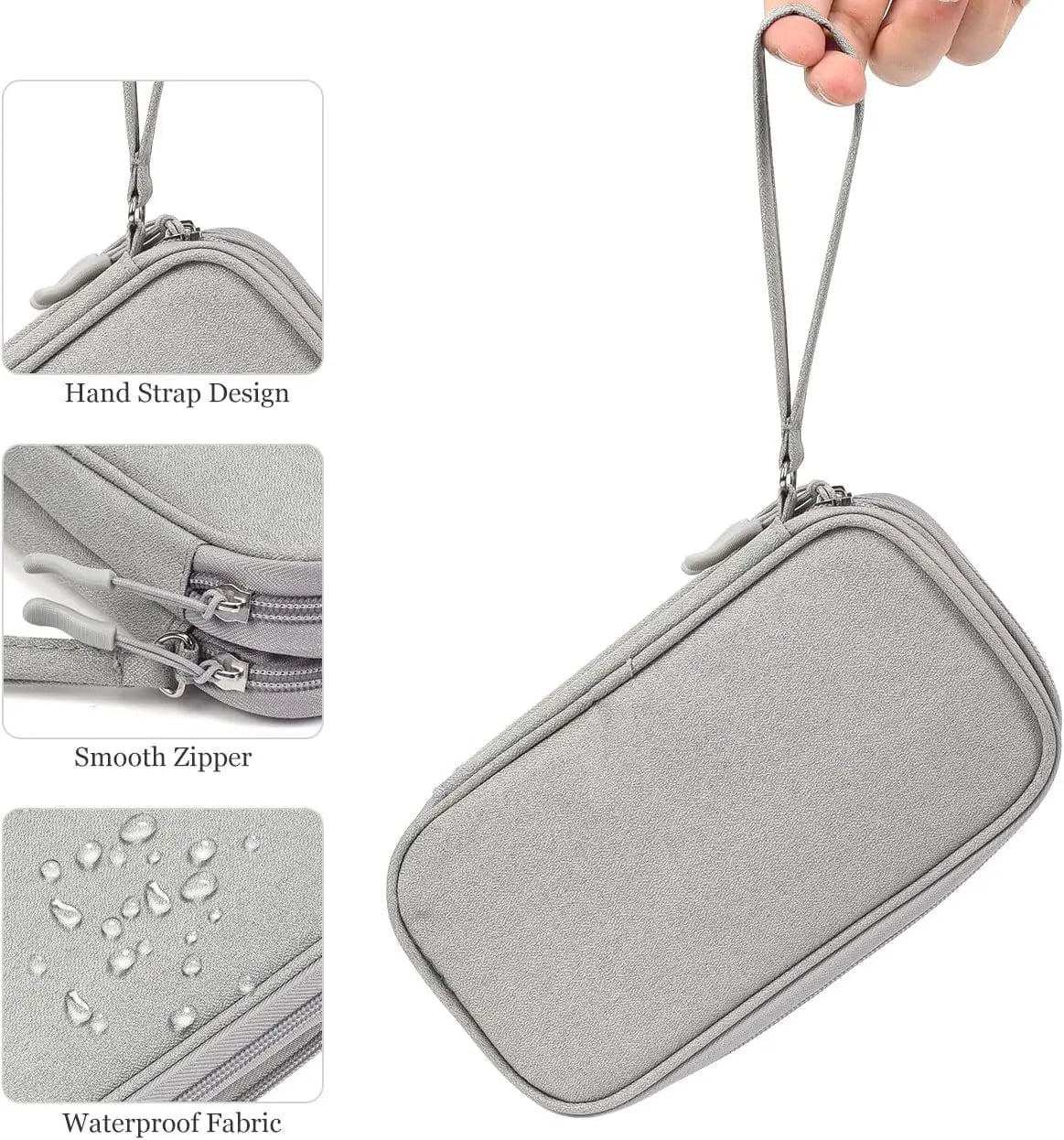 Caelix travel organiser bag, alternate angle — grey finish