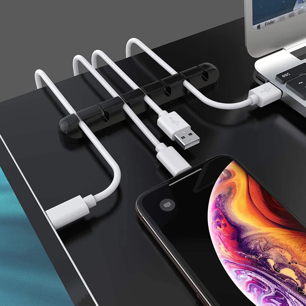 Caelix cable holder, alternate angle — several cables held upright