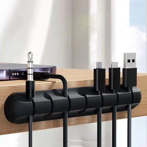 Adhesive Cable Holder for Desk Edges — silicone grip, self-adhesive
