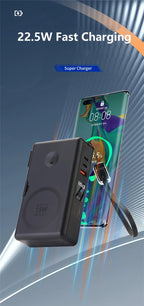 Caelix power bank, detail view — 65W GaN fast charger built in