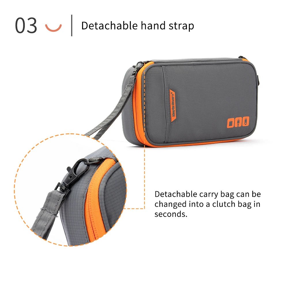 Caelix travel pouch, detail view — outer pocket for passport or ticket