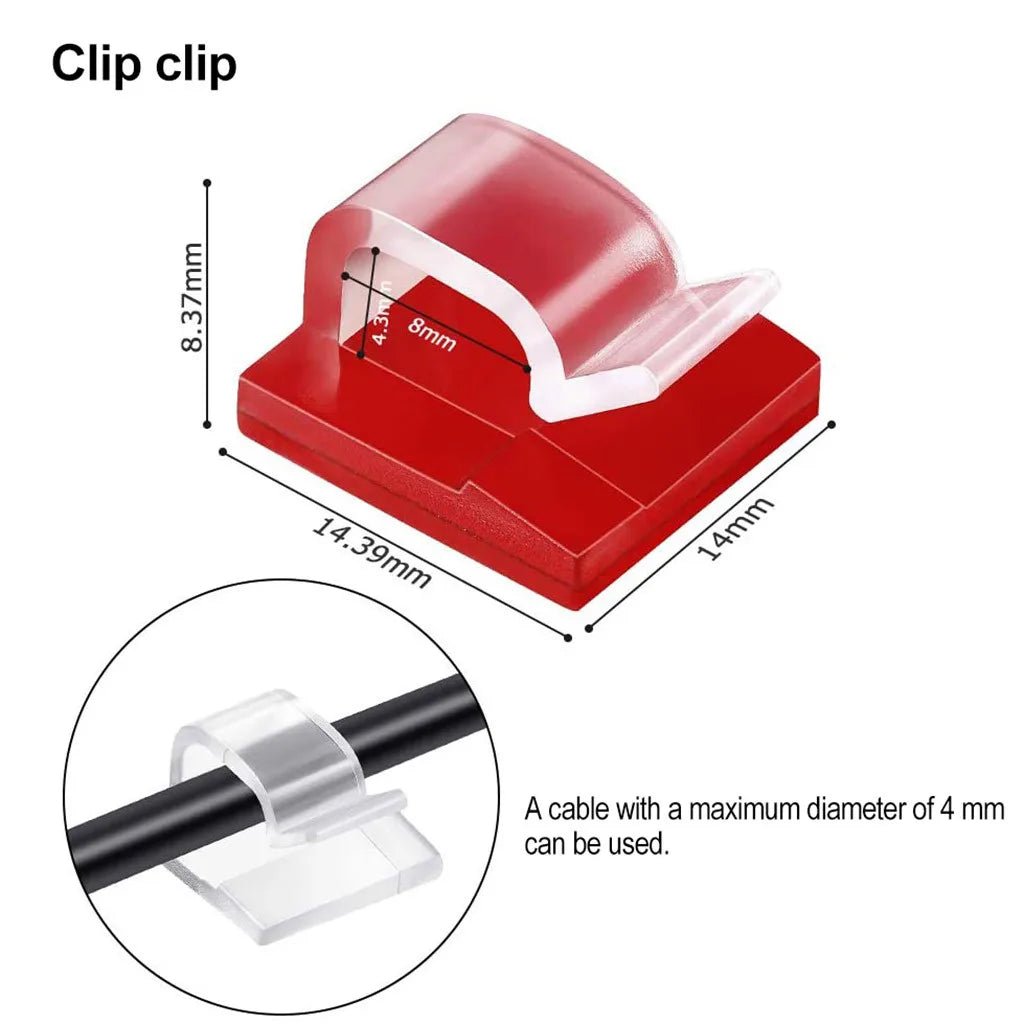 Caelix cable clips, alternate angle — cable held at the desk edge