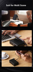 Caelix power bank, detail view — two USB-C ports and one USB-A port