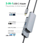 3-in-1 USB-C adapter with USB 3.0, USB-C PD 100W, and HDMI 4K ports for remote work.