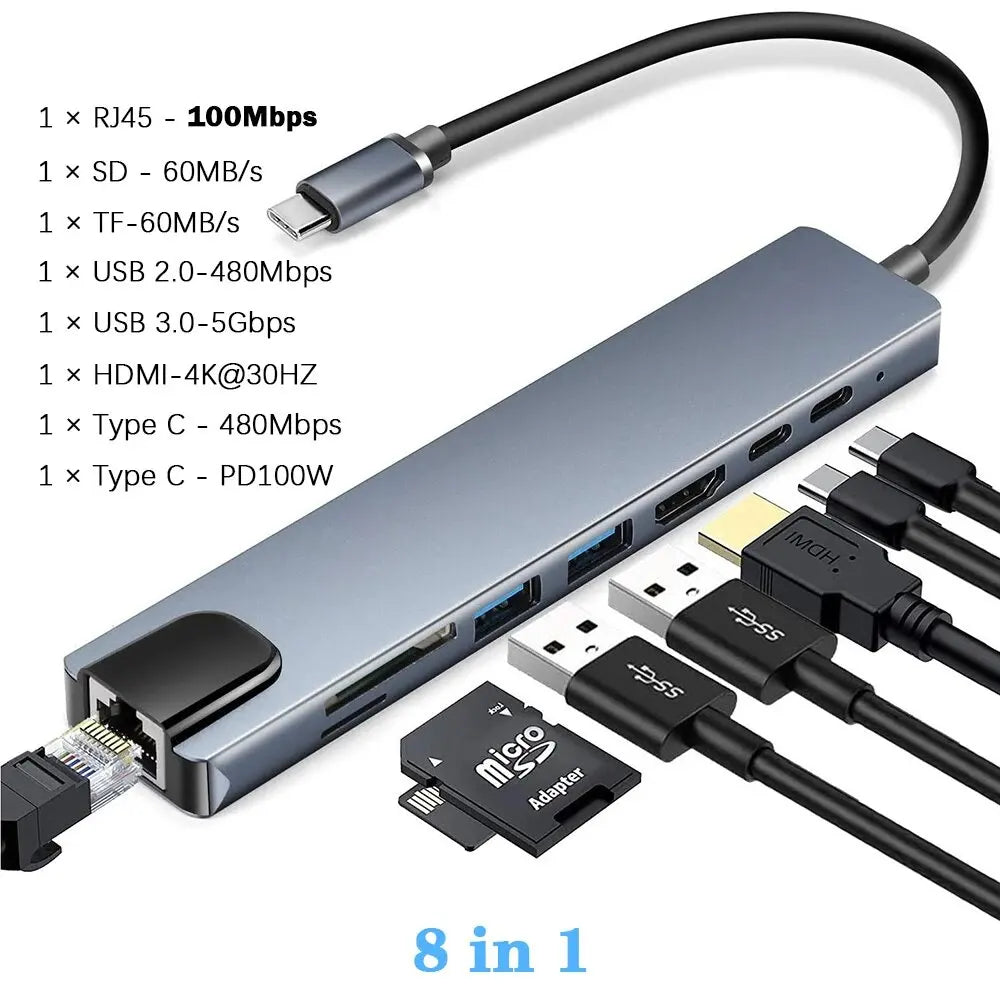Caelix docking station, port view — connected to a laptop