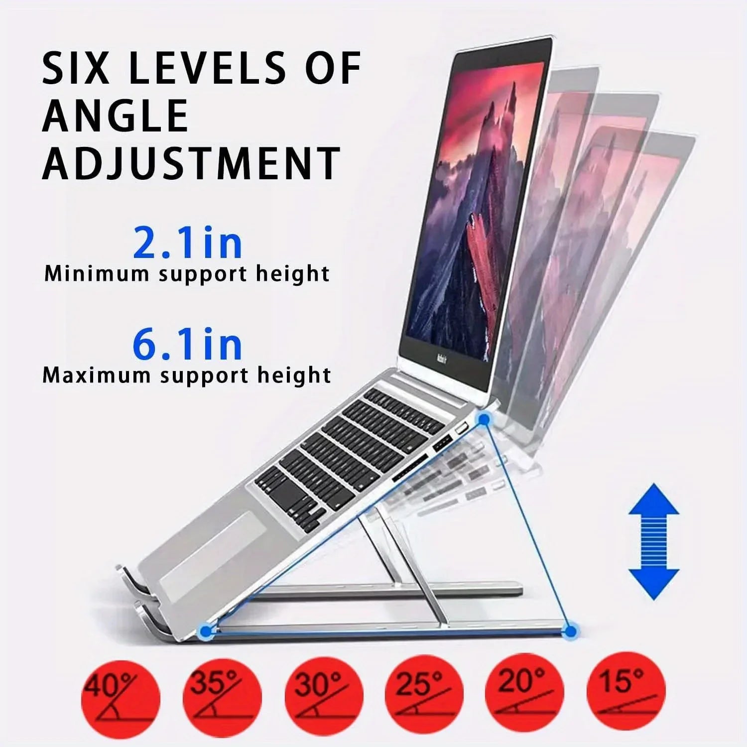 Caelix laptop stand, alternate angle — open frame for airflow