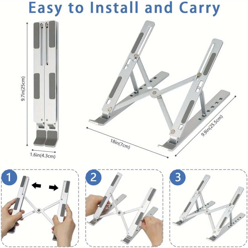 Caelix laptop stand, alternate angle — six locking height positions