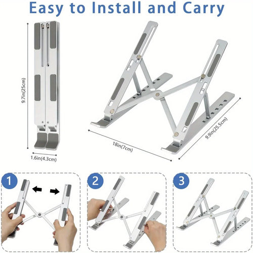 Caelix laptop stand, alternate angle — six locking height positions