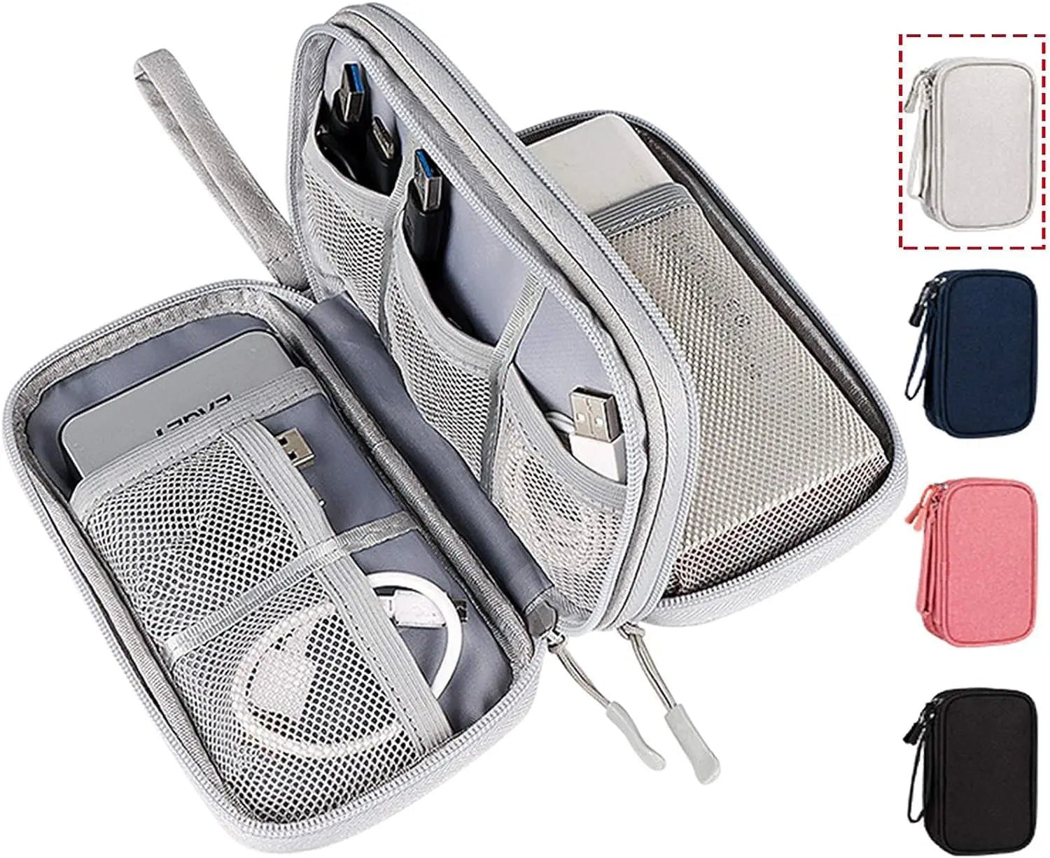 Travel Organiser Bag for Cables and Chargers — two structured layers, waterproof outer