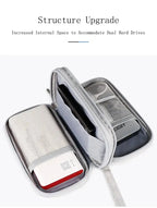 Open grey electronic organizer case with dual hard drives and accessories