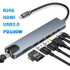 USB-C Docking Station with 4K HDMI, VGA and Ethernet — eight connections through one USB-C plug