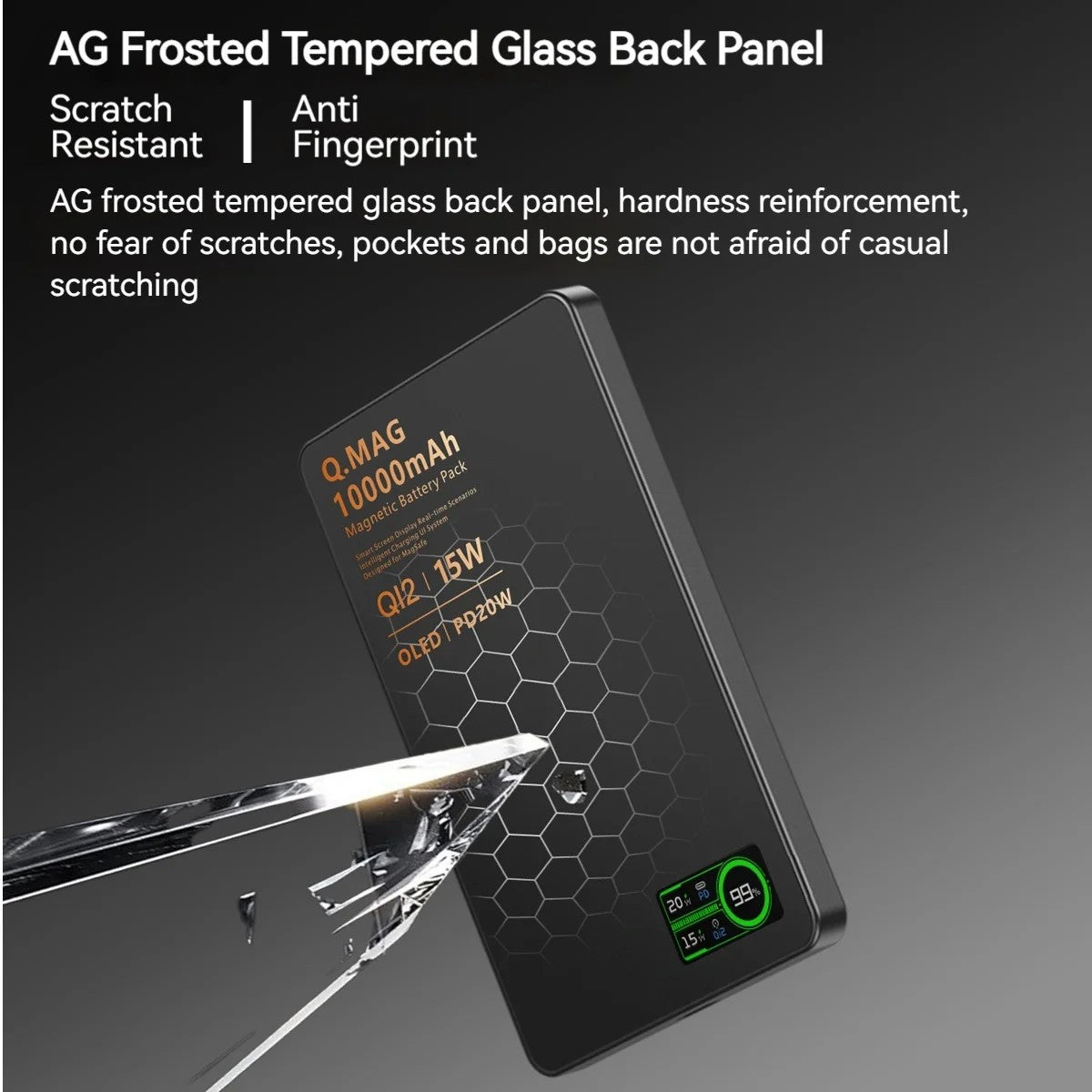 Close-up of the frosted tempered glass back panel